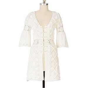 Vintage Y2K Anthropologie Knitted & Knotted White Knit Sweater Coat